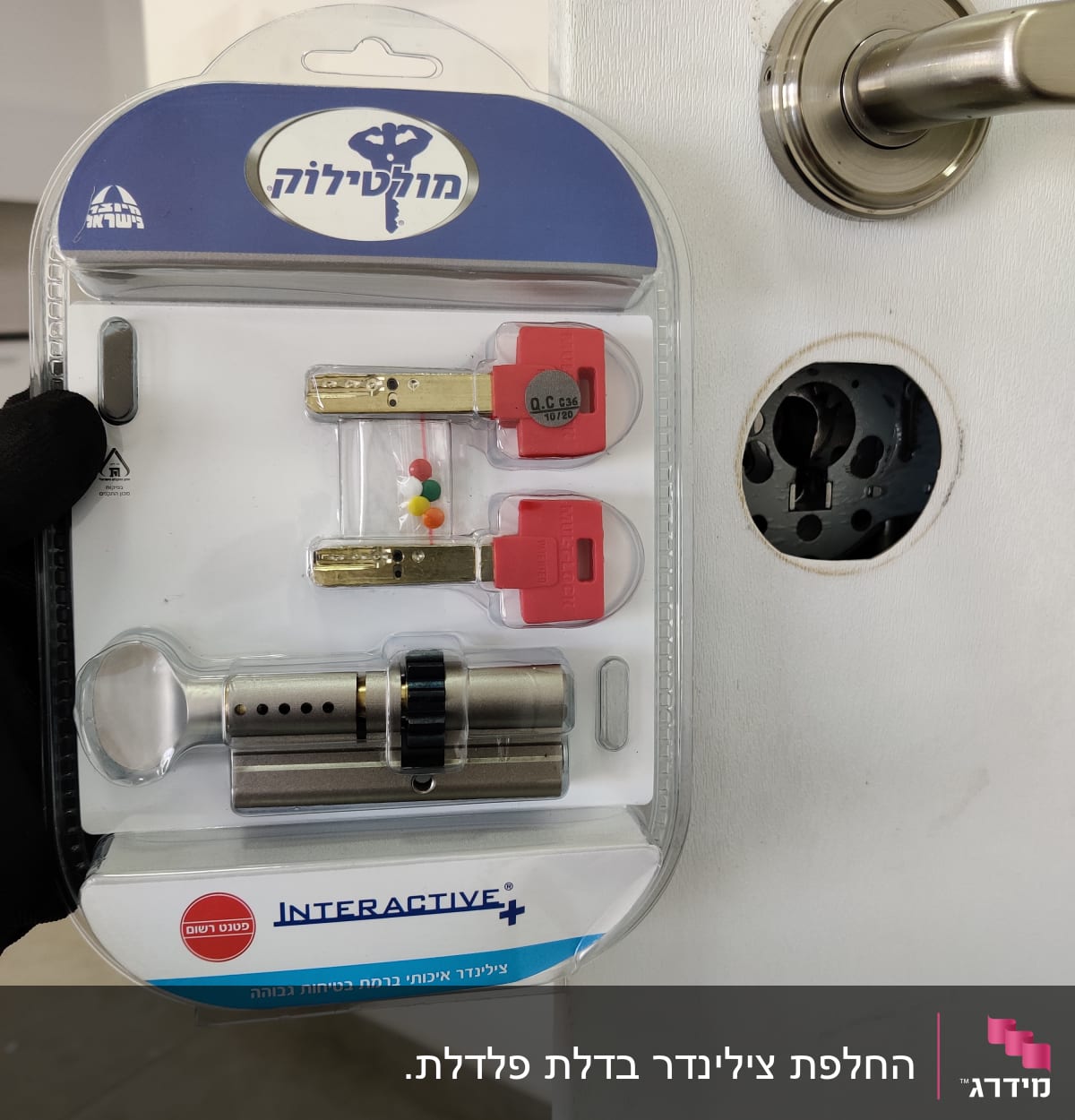 מנעול צילינדר עם מפתחות אדומים לדלת